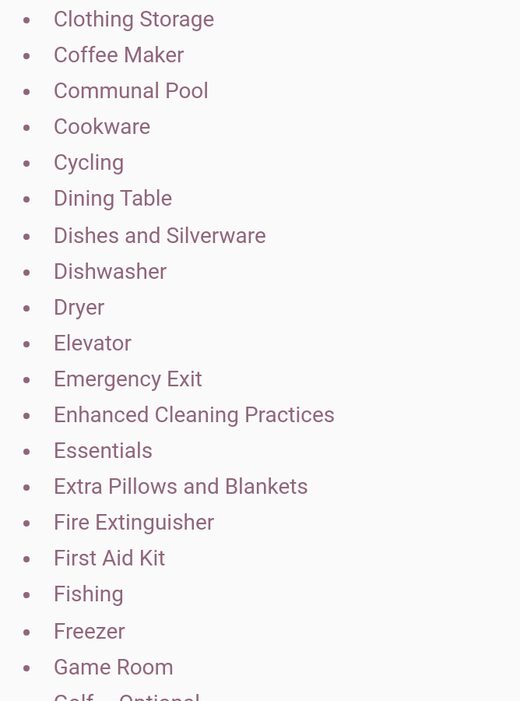 The same High Tide amenities with the fix applied, every name on one line